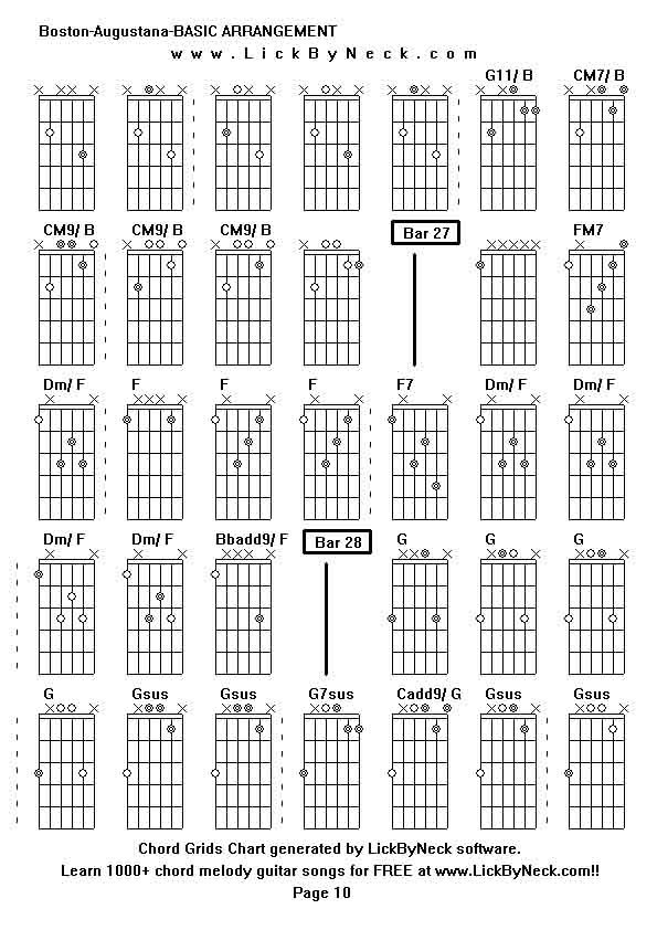 Chord Grids Chart of chord melody fingerstyle guitar song-Boston-Augustana-BASIC ARRANGEMENT,generated by LickByNeck software.